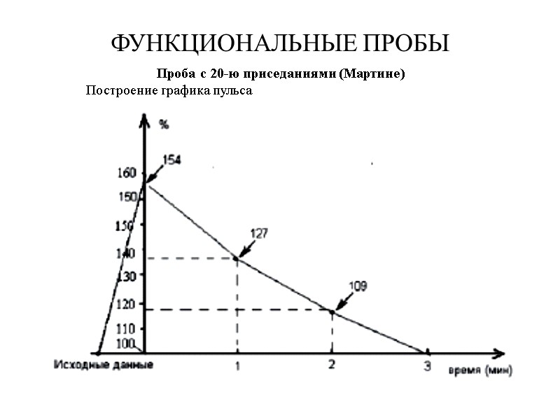 ФУНКЦИОНАЛЬНЫЕ ПРОБЫ Проба с 20-ю приседаниями (Мартине)   Построение графика пульса